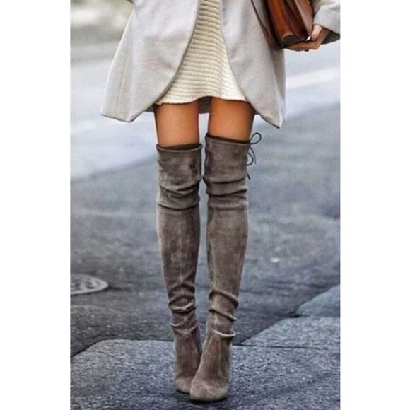 Stuart Weitzman Grey Lowland Suede Thigh High Boots Sz. 9.5 - Picture 3 of 7